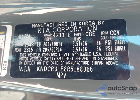 2024 Kia Niro Ex from USA, damaged, VIN KNDCR3LE8R5188066